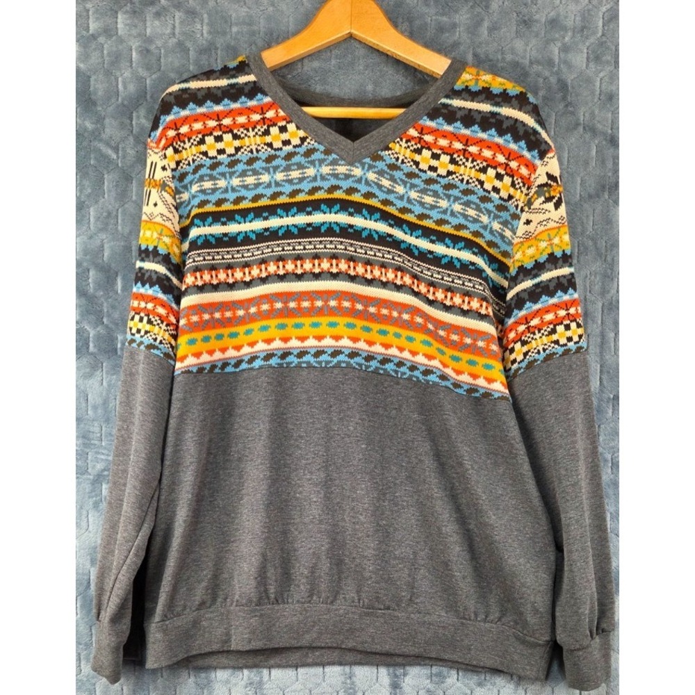 SHEIN Curve Women's Gray Multicolored Southwest‎ Sweater Size 2XL